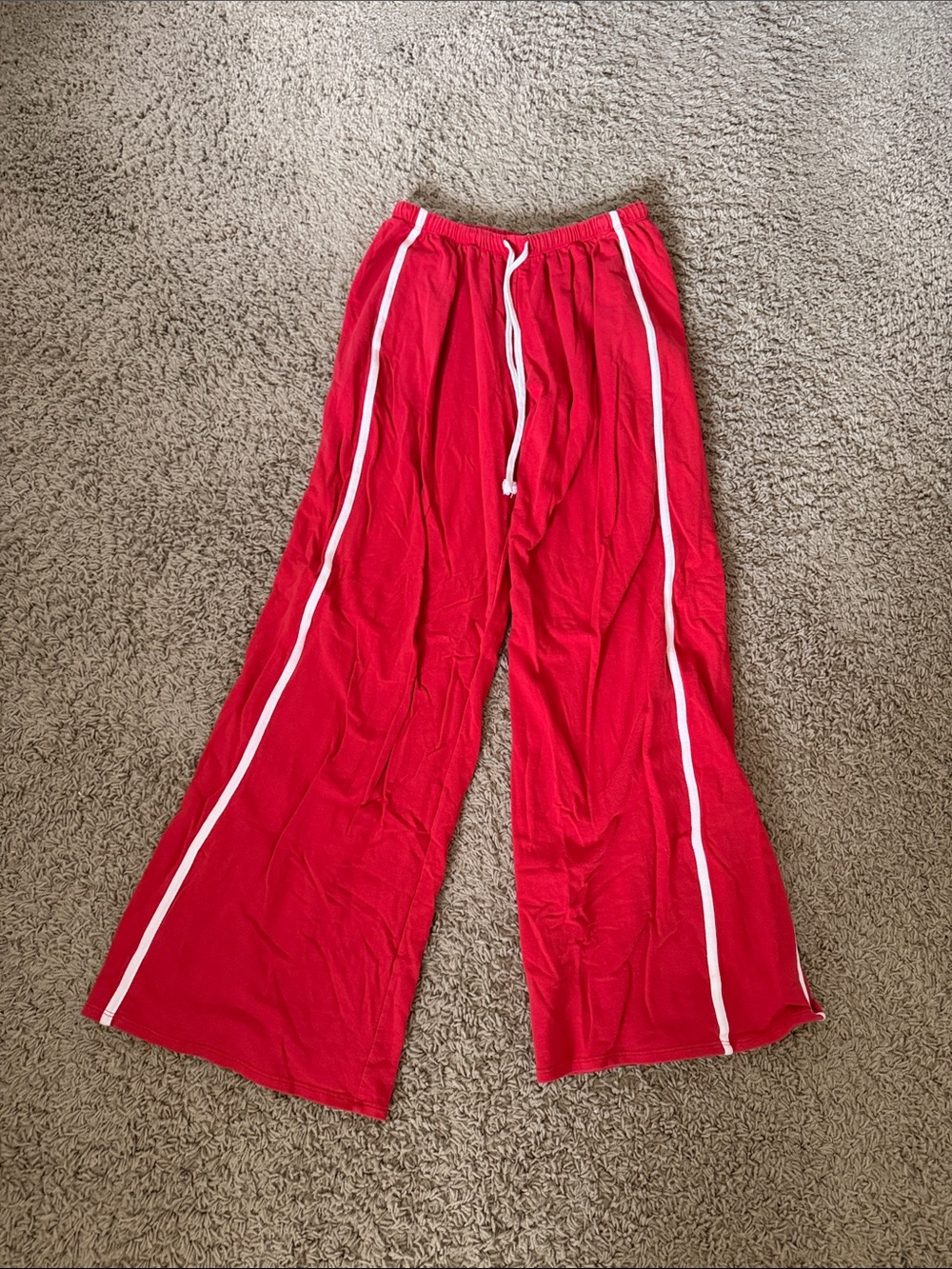 Blue Blush Red Wide-Leg Sweatpants with White Side Stripes